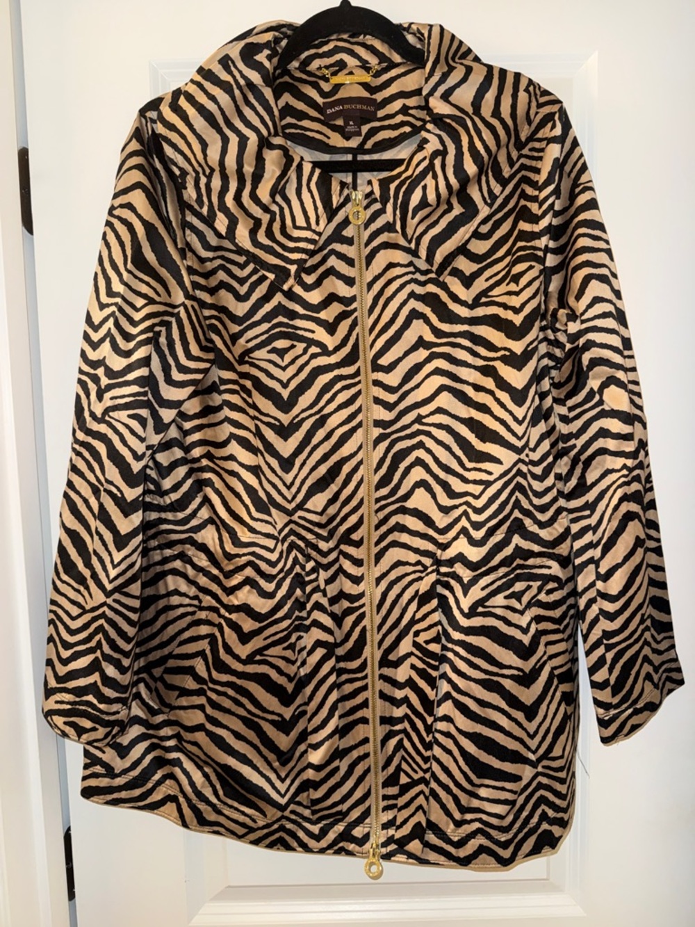 Dana Buchman Zebra-Print Trench Coat in Black & Cream - Picture 3 of 8